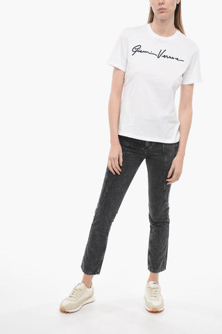 Crew Neck Cotton T-Shirt with Embroidered Logo