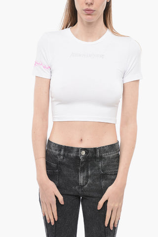 로고 스트라스 장식 크루넥 티셔츠