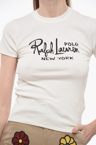 Solid Color Crew-neck T-Shirt with Printed Logo