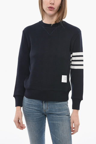 Crew Neck Cashmere Blend Sweater with Contrasting Bands