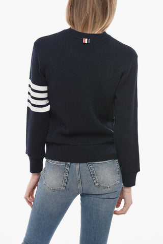Crew Neck Cashmere Blend Sweater with Contrasting Bands