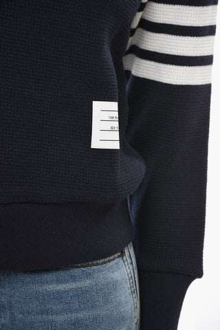 Crew Neck Cashmere Blend Sweater with Contrasting Bands