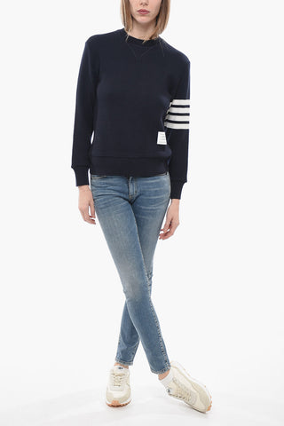 Crew Neck Cashmere Blend Sweater with Contrasting Bands