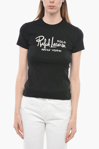 Solid Color Crew-neck T-Shirt with Printed Logo