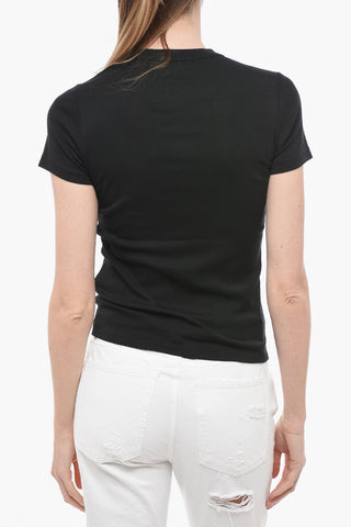 Solid Color Crew-neck T-Shirt with Printed Logo