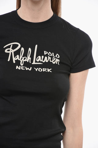 Solid Color Crew-neck T-Shirt with Printed Logo
