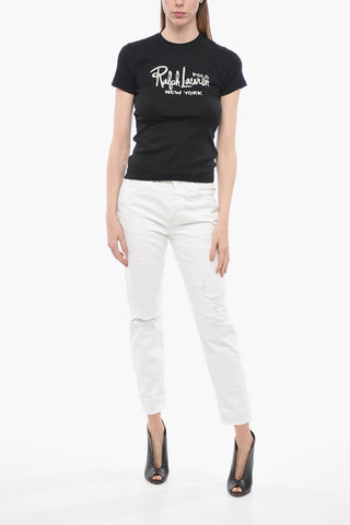 Solid Color Crew-neck T-Shirt with Printed Logo