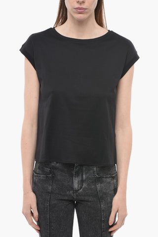 Flared Crew-Neck T-shirt with Side Slit