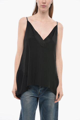 Top in Chiffon di Misto Seta con Spalline Gioiello