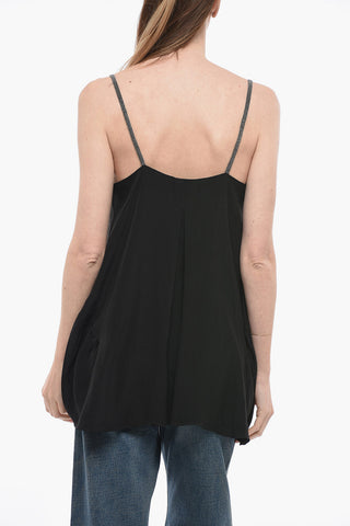 Top in Chiffon di Misto Seta con Spalline Gioiello