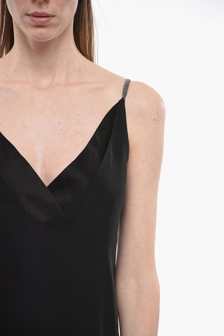 Top in Chiffon di Misto Seta con Spalline Gioiello