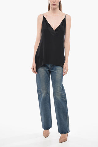 Top in Chiffon di Misto Seta con Spalline Gioiello
