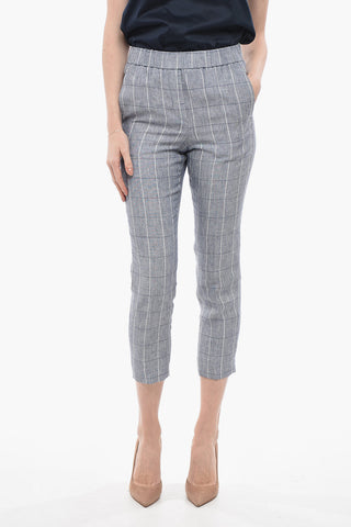 Linen Chinos Pants with Windowpane Pattern