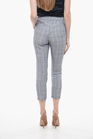 Linen Chinos Pants with Windowpane Pattern
