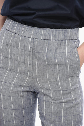 Linen Chinos Pants with Windowpane Pattern