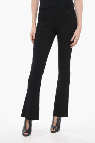 Pantaloni Bootcut a Costine con Zip Laterale