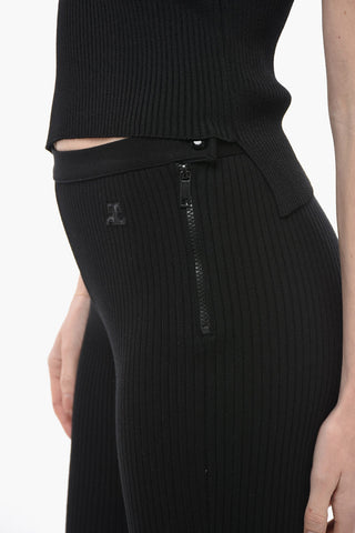 Pantaloni Bootcut a Costine con Zip Laterale