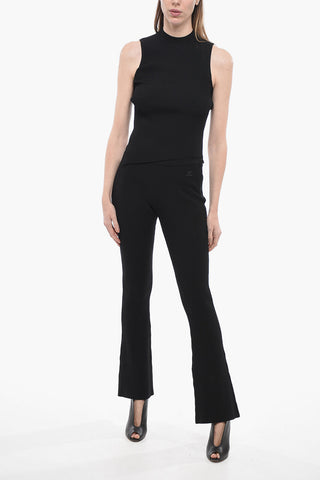 Pantaloni Bootcut a Costine con Zip Laterale