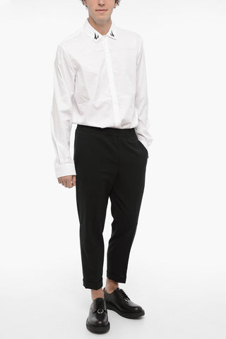 Casual Slim Fit Trousers with Turn-Up Hem
