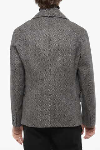 Peacoat Doppiopetto in Lana Vergine Motivo Herringbone