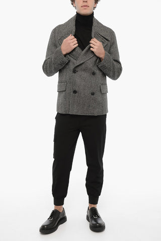 Peacoat Doppiopetto in Lana Vergine Motivo Herringbone