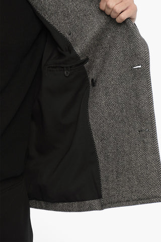 Herringbone Motif Virgin Wool Double Breasted Peacoat