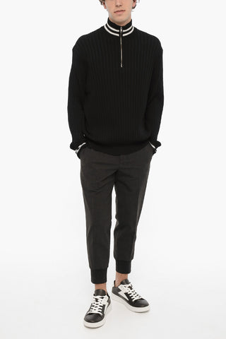 Maglia Mezza Zip a Costine Blouson Fit
