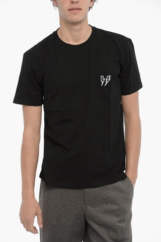Slim Fit Crew-neck T-Shirt with Thunderbolts Embroidery