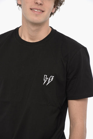 Slim Fit Crew-neck T-Shirt with Thunderbolts Embroidery