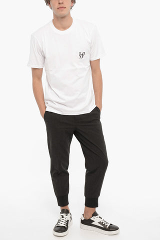 Solid Color Slim Fit Crew-neck T-Shirt with Contrasting Detail