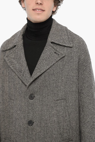 Cappotto Herringbone Oversize in Lana Vergine