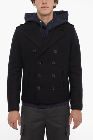 Double-breasted Wool Blend Coat with Raw-cut Edges