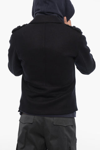 Double-breasted Wool Blend Coat with Raw-cut Edges