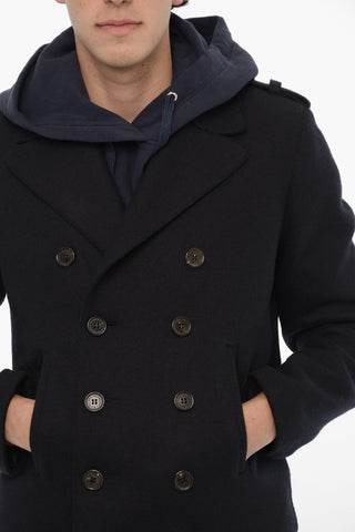 Double-breasted Wool Blend Coat with Raw-cut Edges