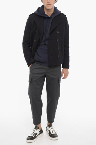 Double-breasted Wool Blend Coat with Raw-cut Edges