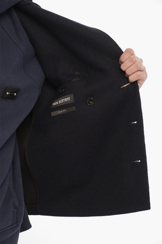 Double-breasted Wool Blend Coat with Raw-cut Edges