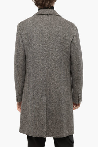 Virgin Wool Coat with Herringbone Pattern