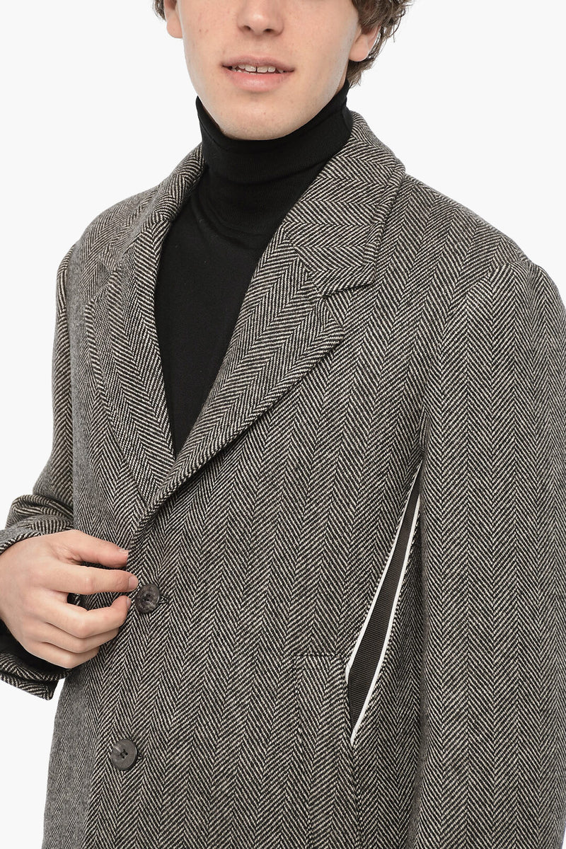 Neil Barrett – Virgin Wool Coat with Herringbone Pattern – Men 