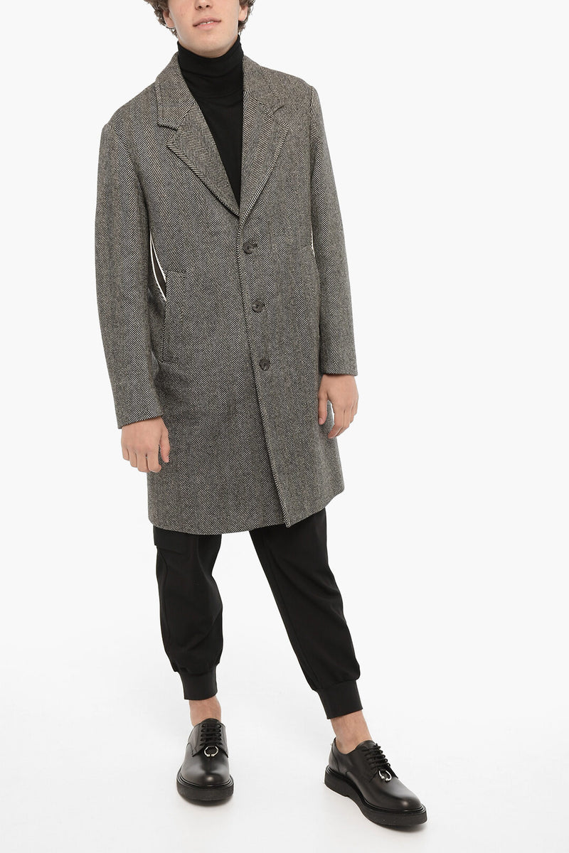 Neil Barrett – Virgin Wool Coat with Herringbone Pattern – Men 00s