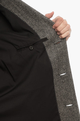 Virgin Wool Coat with Herringbone Pattern