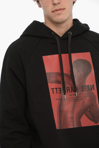 Felpa Hoodie in Cotone Garzato Stampata