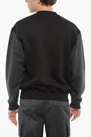Two-Tone Fleeced Cotton Blend Crew-neck Sweatshirt
