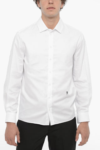 Solid Color Loose Fit Shirt with Contrasting Embroidery