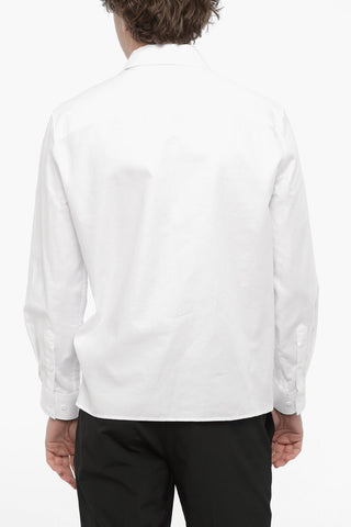 Solid Color Loose Fit Shirt with Contrasting Embroidery