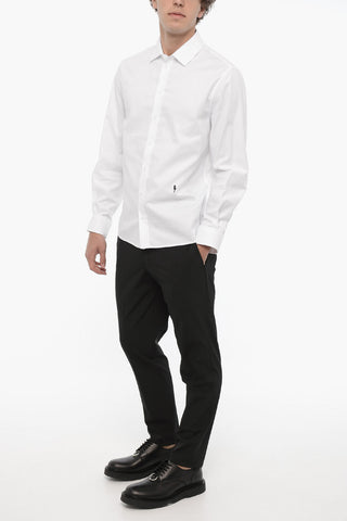 Solid Color Loose Fit Shirt with Contrasting Embroidery