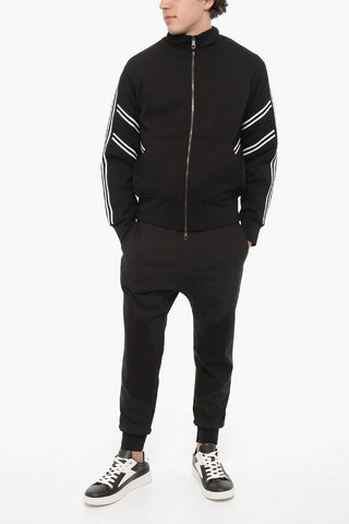 Solid Color Slim Fit Sweatshirt with Contrasting Bands