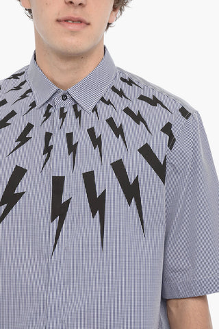 Camicia Loose Fit a Quadri con Stampa Thunderbolt