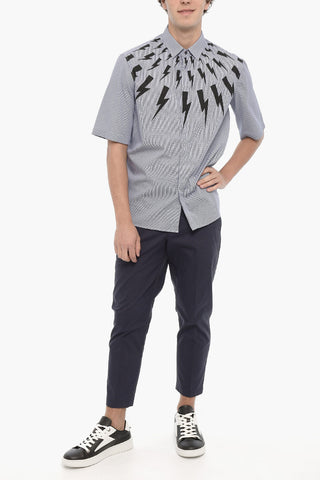 Camicia Loose Fit a Quadri con Stampa Thunderbolt