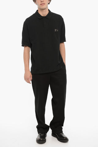 Solid Color Loose Fit Polo Shirt with Piercing Detail