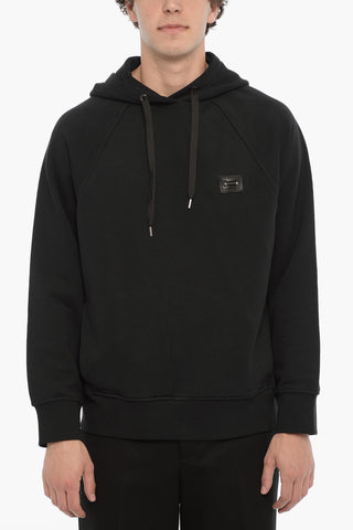 Fleeced-Cotton Easy Fit Hoodie with Piercing